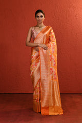Orange Meenakari Jaal Handwoven Silk Saree