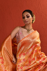 Orange Meenakari Jaal Handwoven Silk Saree