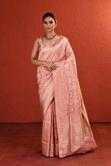 Peach Pink Meenakari Jaal Handwoven Silk Saree