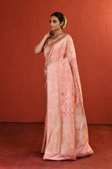 Peach Pink Meenakari Jaal Handwoven Silk Saree
