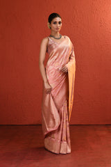 Peach Pink Meenakari Jaal Handwoven Silk Saree