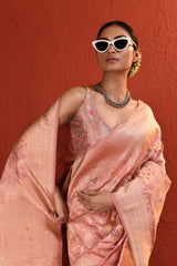 Peach Pink Meenakari Jaal Handwoven Silk Saree