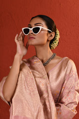 Peach Pink Meenakari Jaal Handwoven Silk Saree