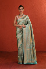 Aqua Blue Meenakari Brocade Saree