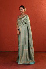 Aqua Blue Meenakari Brocade Saree