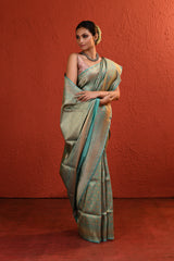 Aqua Blue Meenakari Brocade Saree
