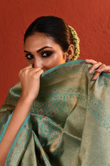 Aqua Blue Meenakari Brocade Saree