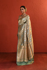 Sage Green Handwoven Gold Silver Zari Silk Saree