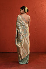 Sage Green Handwoven Gold Silver Zari Silk Saree