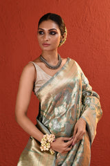 Sage Green Handwoven Gold Silver Zari Silk Saree