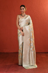 Floral Bloom Meenakari Silver Banarsi Silk Saree