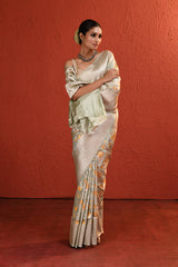 Floral Bloom Meenakari Silver Banarsi Silk Saree