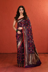 Multi-Coloured Handwoven Purple Silk Saree