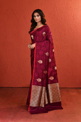 Maroon Tanchoi Resham and Zari Woven Floral Silk Saree