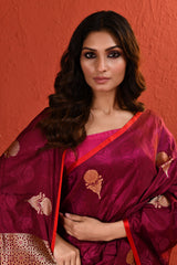 Maroon Tanchoi Resham and Zari Woven Floral Silk Saree