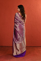 Purple Meenakari Shikargah Handwoven Silk Saree