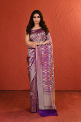 Purple Contemporary Silver Gold Zari Silk Saree