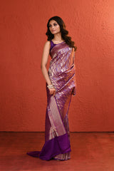 Purple Contemporary Silver Gold Zari Silk Saree