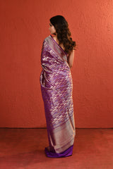 Purple Contemporary Silver Gold Zari Silk Saree