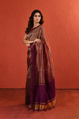 Dark Purple Contemporary Gold Zari Silk Saree