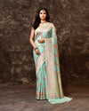 Blue Multi-Floral Weave Banarsi Silk Saree with Running Blouse Piece