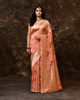 Peach Meenakari Floral Jaal Silk Saree with Running Blouse Piece