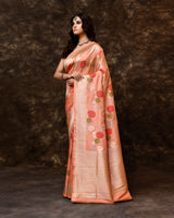 Peach Meenakari Floral Jaal Silk Saree with Running Blouse Piece