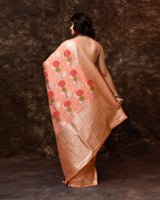 Peach Meenakari Floral Jaal Silk Saree with Running Blouse Piece