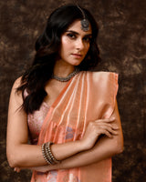 Peach Meenakari Floral Jaal Silk Saree with Running Blouse Piece