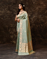 Powder Blue Silver Butterfly Handwoven Silk Saree