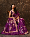 Purple Gold Silver Floral Silk Saree with Running Blouse Piece