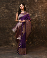 Purple Geometric Border Palla Banarsi Silk Saree