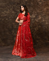 Red Banarasi Silk Lehenga with Organza Dupatta & Hand Zardosi Work | Jaal Blouse (Unstitched)