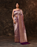 Purple Brocade Silk Saree with Running Blouse Piece