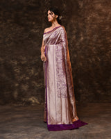 Purple Brocade Silk Saree with Running Blouse Piece
