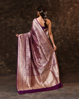 Purple Brocade Silk Saree with Running Blouse Piece