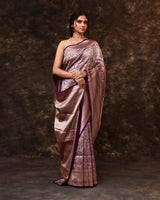 Purple Brocade Silk Saree with Running Blouse Piece