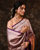 Purple Brocade Silk Saree with Running Blouse Piece