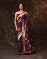 Purple Mystical Garden Woven Banarsi Silk Saree