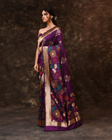 Purple Mystical Garden Woven Banarsi Silk Saree