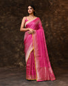 Pink Silver Contemporary Silk Saree with Running Blouse Piece
