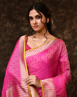 Pink Silver Contemporary Silk Saree with Running Blouse Piece