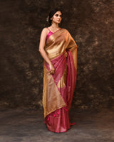 Pink Gold Block Tissue Saree