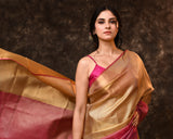 Pink Gold Block Tissue Saree