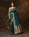 Blue Green Self Woven Zari Silk Saree with Running Blouse Piece