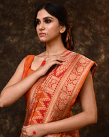 Orange Red Chevron Rangkaat Banarsi Silk Saree