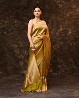 Lime Brocade Banarsi Silk Saree with Running Blouse Piece