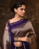 Purple Floral Kora Silk Saree with Running Blouse Piece