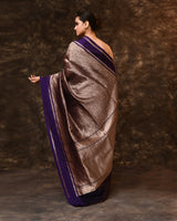 Purple Floral Kora Silk Saree with Running Blouse Piece