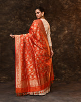 Orange Handwoven Zari Jaal Silk Duppatta